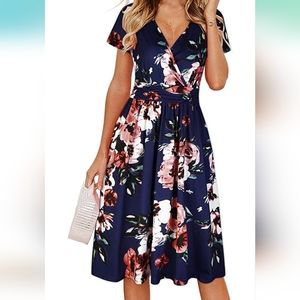 COPY - OUGES Women's Summer Short Sleeve V-Neck Floral Short Party Dress medium